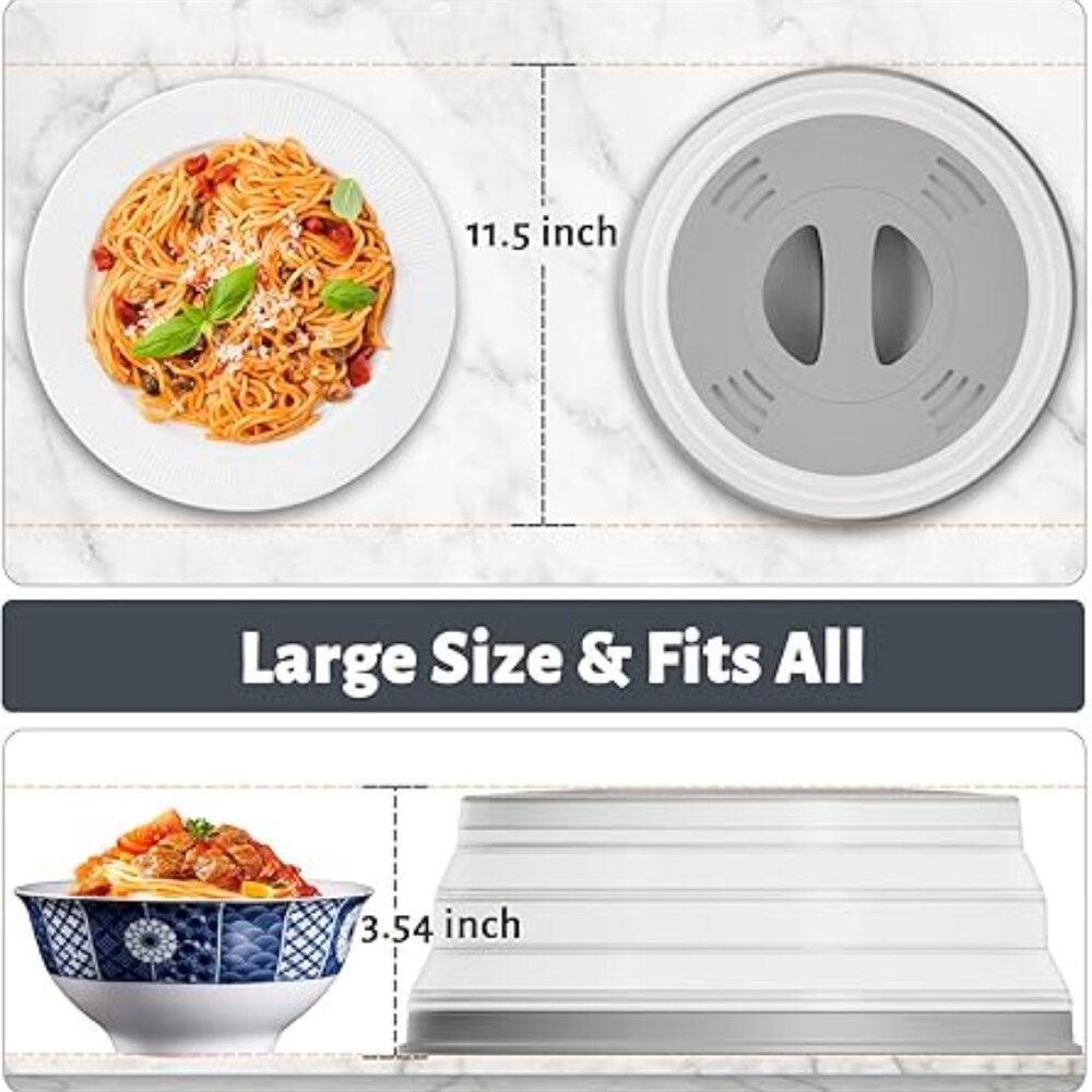Collapsible Magnetic Microwave Cover 11–12 Inch with Handle, Grey Splatter Guard - Picture 8 of 11